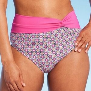 Lands' End Women's UPF 50 Full Coverage High Waist Twist-Front Bikini Bottom M